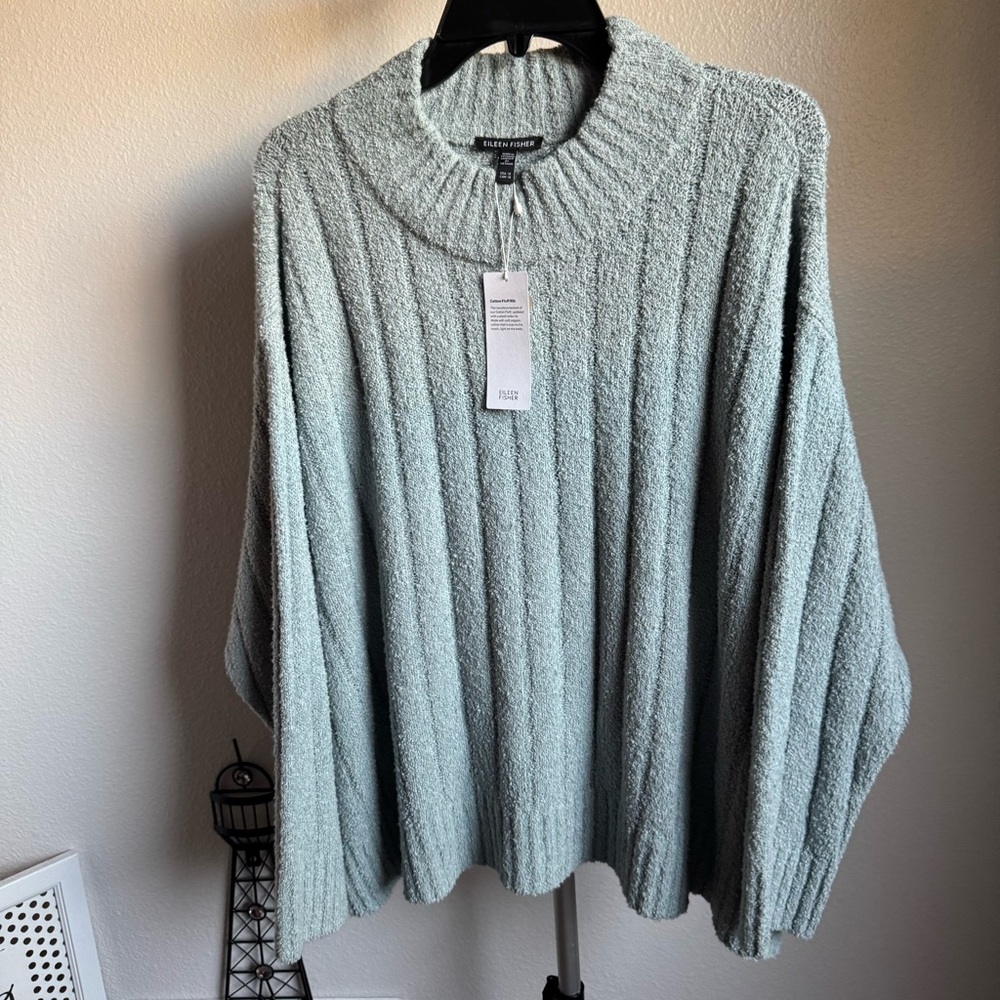 NWT Eileen Fisher Cotton Fluff Rib Turtleneck Top Boxy Fit, Cropped Length Sz 1X - Picture 6 of 12